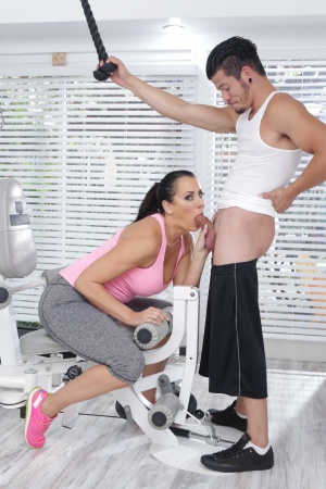 Milf Reagan Foxx pumping her son's friend's boner during workout