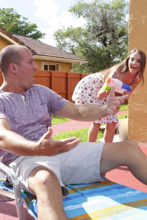Avery Adair  fuck her friends brother & swallows his cum in the backyard