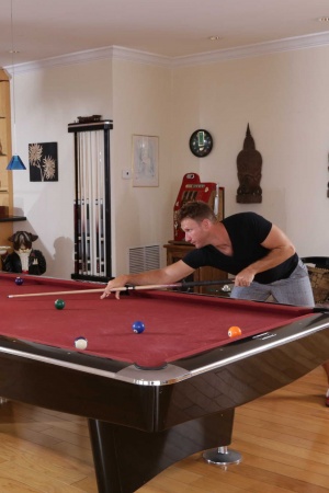 Avalon Heart fuck her bff's husband on the pool table while she goes shopping