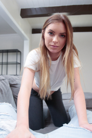 Teen Summer Brooks has sex with her step-brother and gets cum on her belly