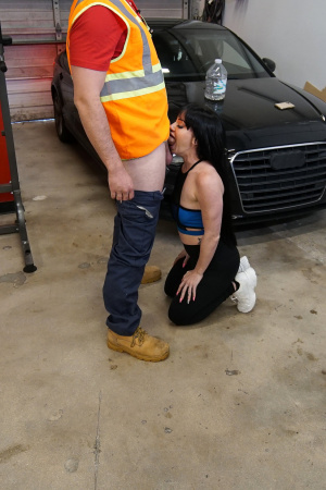 Busty Leila Larocco trades her body for car repair