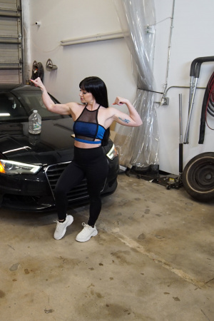 Busty Leila Larocco trades her body for car repair