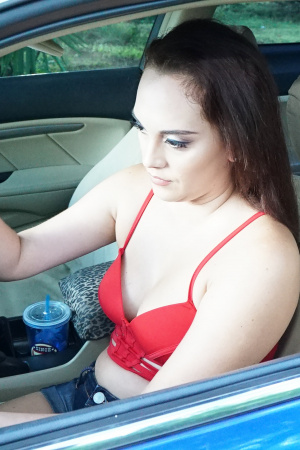 Alexa Mia Nicole receives a facial from mechanic