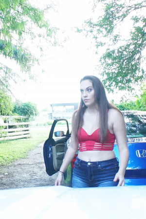 Alexa Mia Nicole receives a facial from mechanic