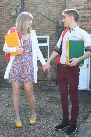 Jenny Diamond lays back to get her throat & pussy fucked by classmate's dick