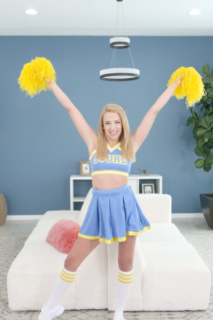Blonde cheerleader Madison Summers gets fucked POV and creampie