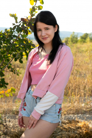 Outdoor solo masturbation from Petite Viola Weber
