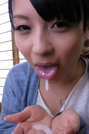 Japanese Kokona Sakurai sucks her husband's dick and gets cum in her mouth