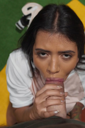 Alice Thunder with fake tits fucks her coach on the court POV