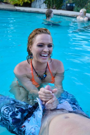 Cougar Krissy Lynn sneaky fucks her daughter's bf after an underwater handjob