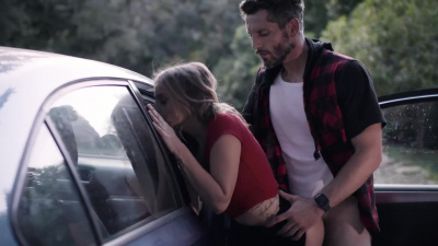 Passionate sex near a car with beauty Kristen Scott