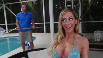 Pool boy daydreams about fucking the busty houswife Destiny Dixon poolside