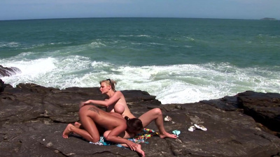 Anetta Keys and Tarra White lesbian sex by the sea