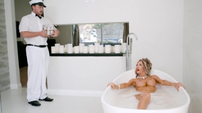 Milf Courtney Taylor fucks and drains out of cum the milk man in the bathtub
